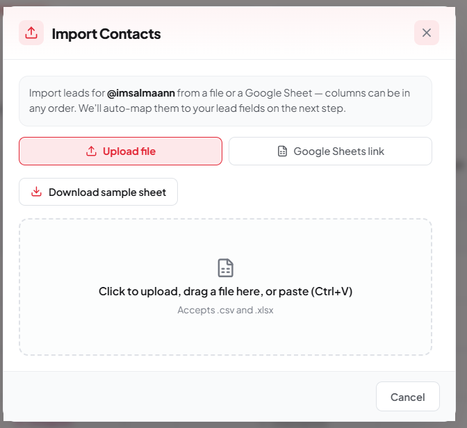 Figure 16. Import contacts